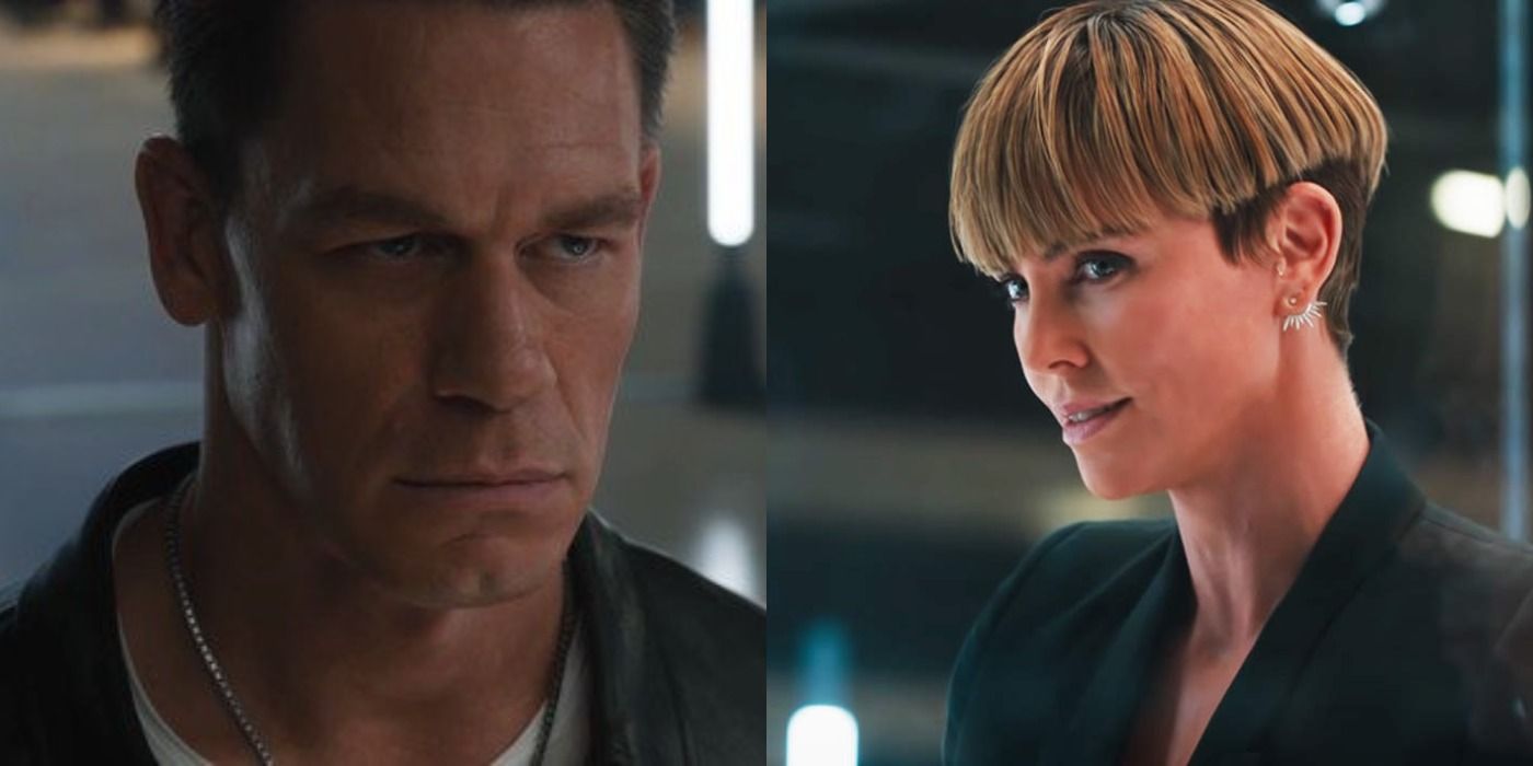 F9 split image: Jakob Toretto looks angry/ Cipher looks deviously happy