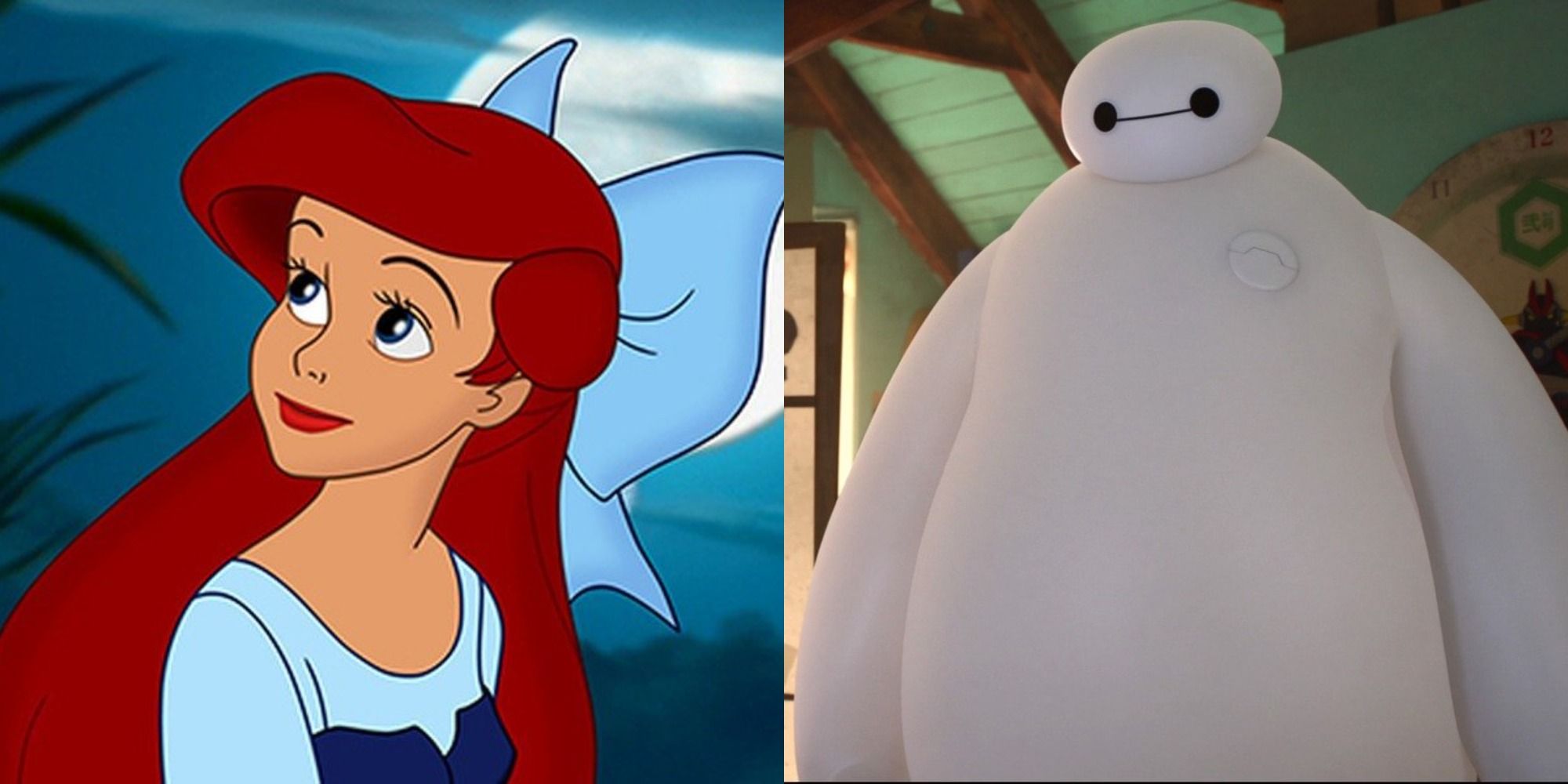 Split image of Ariel and Baymax