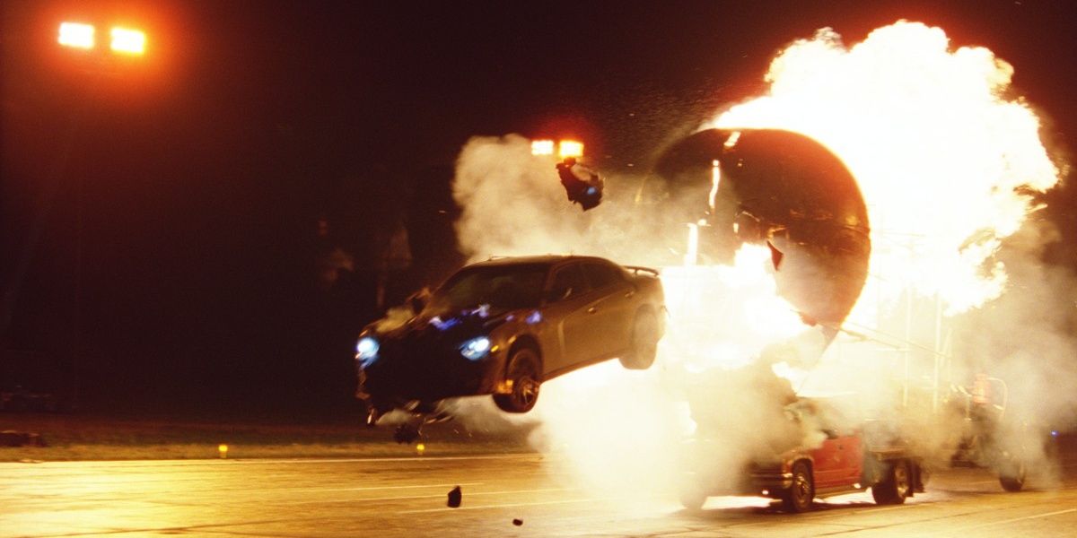 A car drives out of exploding plane in Fast & Furious 6