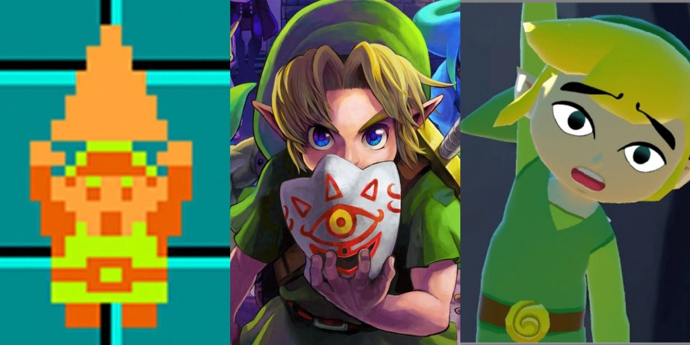 Split image of Link from the Legend of Zelda series.