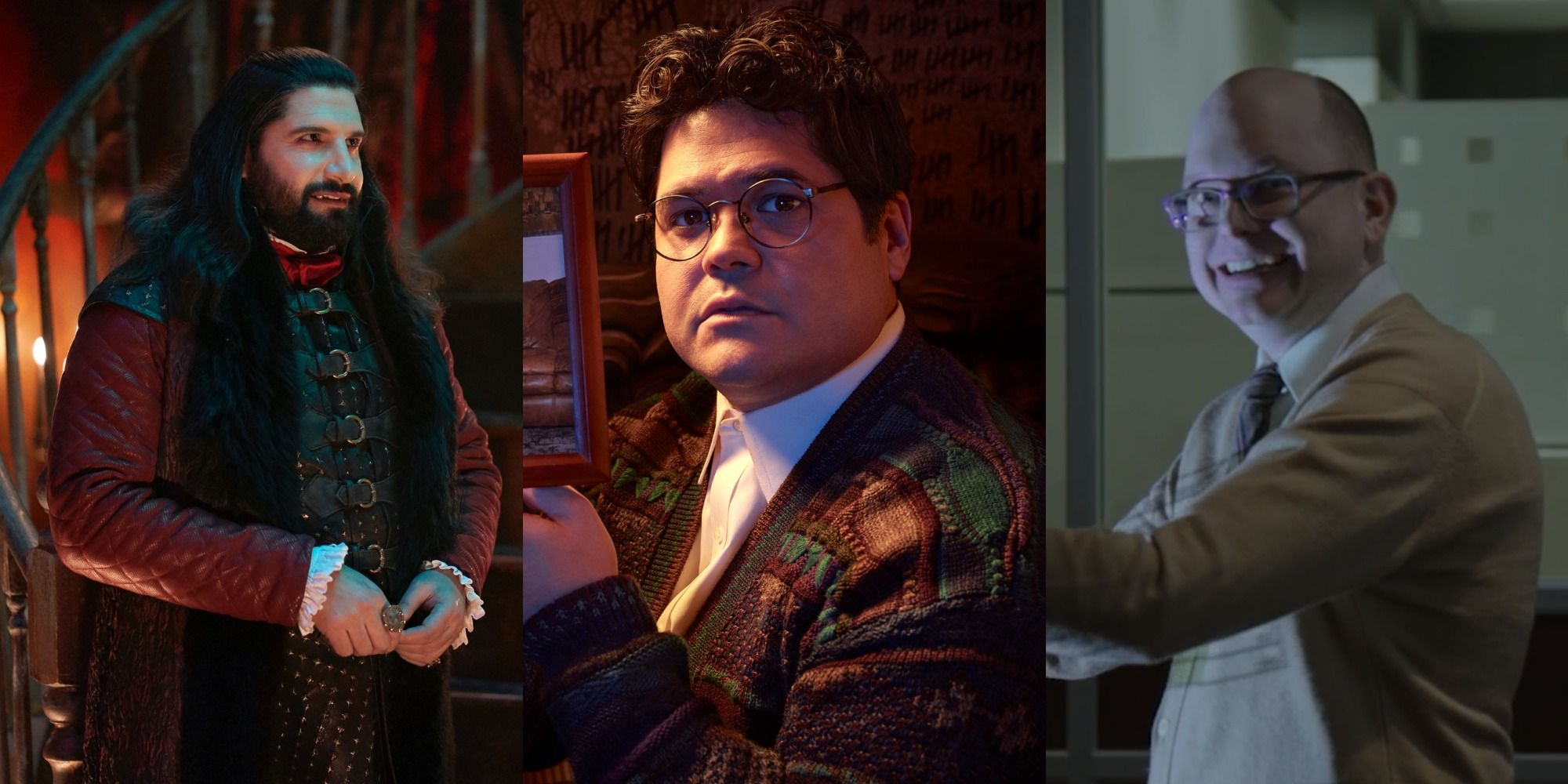 Three images side by side of Nandor, Guillermo, and Colin in What We Do In The Shadows