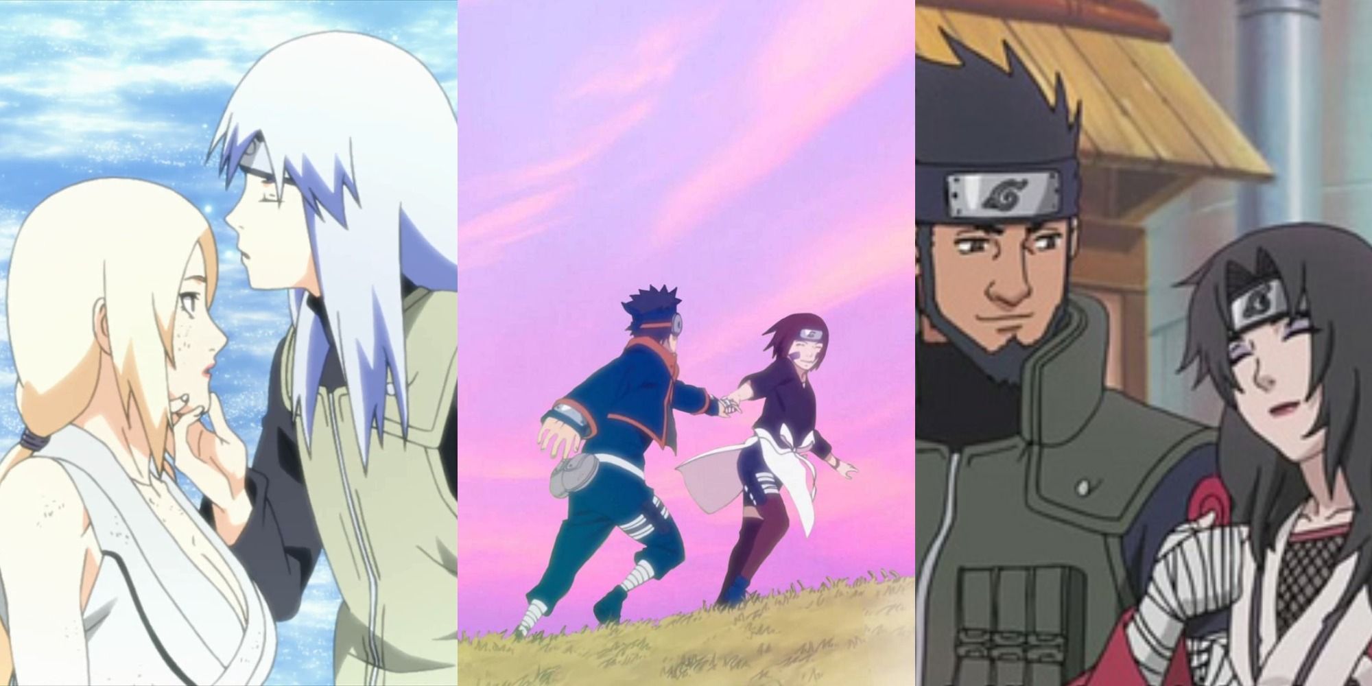 Dan & Tsunade, Obito & Rin, Asuma & Kurenai split image