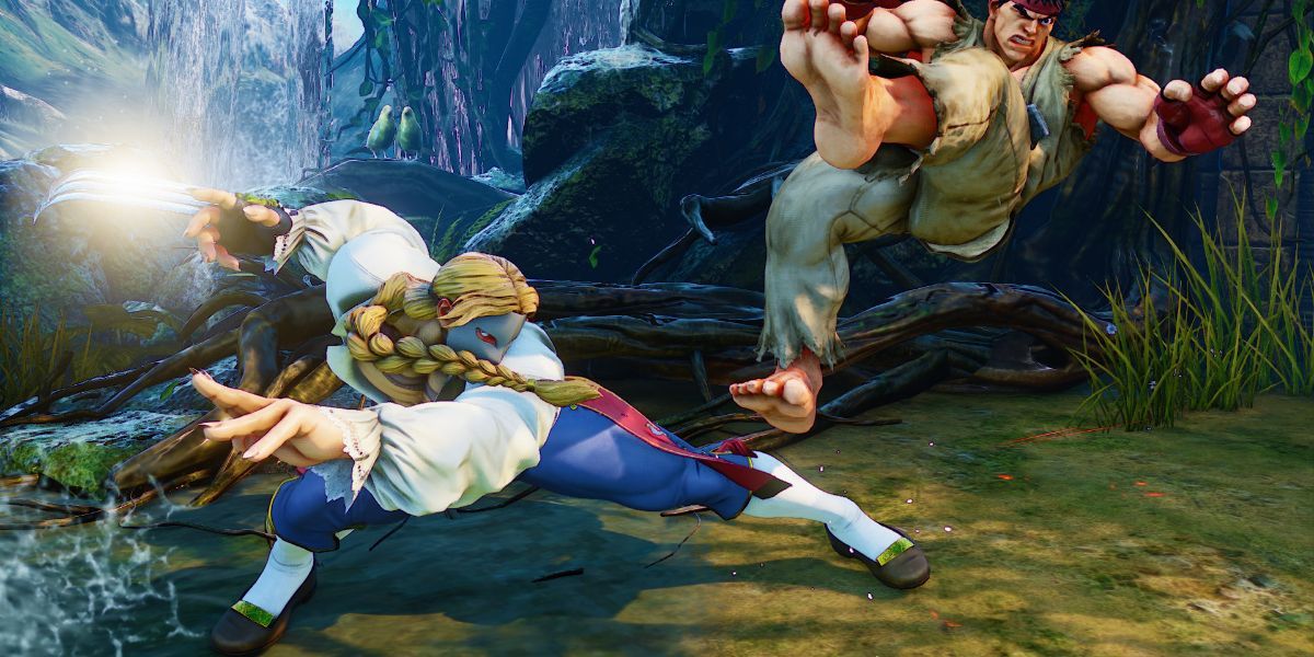 Vega sweeps Ryu off his feet.
