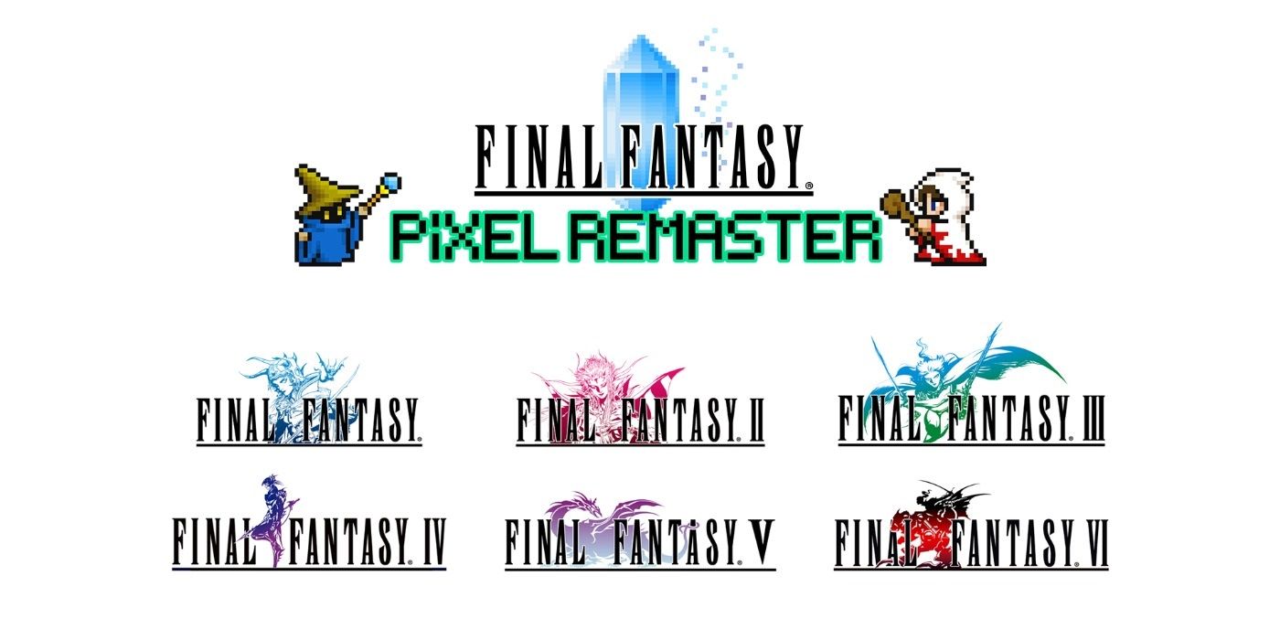 Final Fantasy Pixel Remaster collection key art featuring logos for the first 6 games.