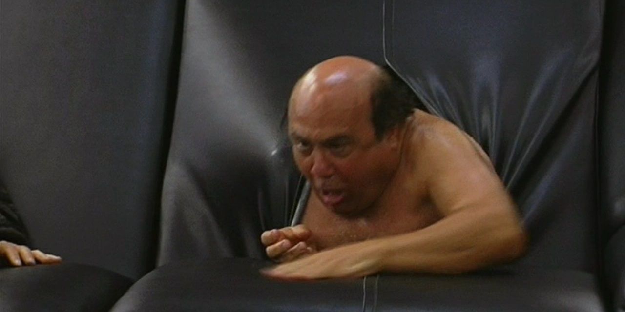 Frank bursts out of a couch in It's Always Sunny
