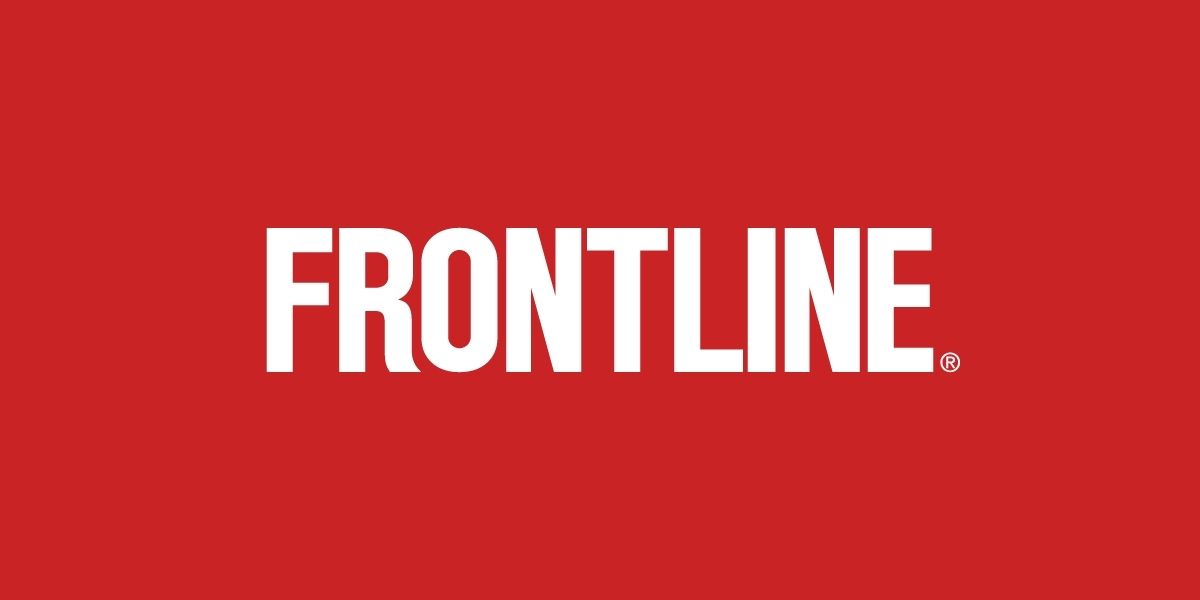 Title screen from Frontline documentary with Frontline written in white on red background.