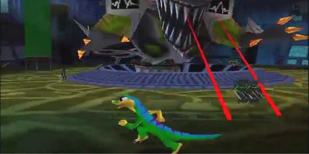 GEX the Gecko running to the left of the screen