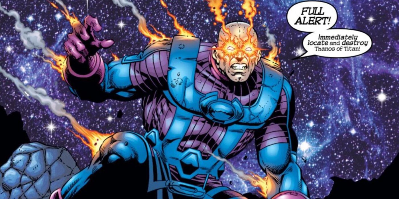 Galactus knocked down by Thanos in the comics.