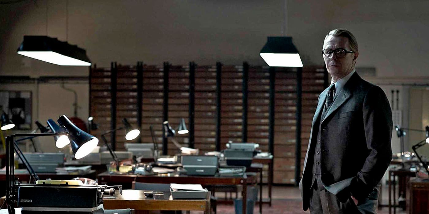 Gary Oldman standing in the office in Tinker Tailor Soldier Spy.