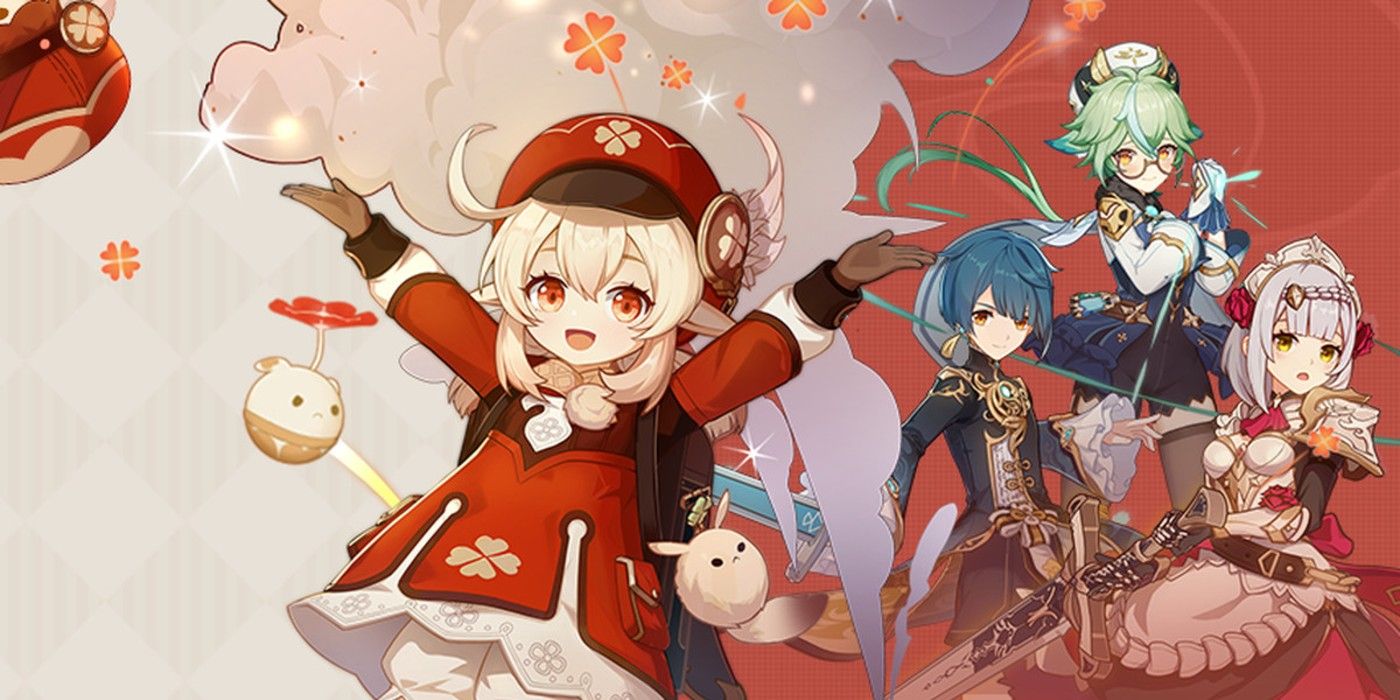 Klee, Noelle, Sucrose, and Xingqiu in a banner in Genshin Impact.
