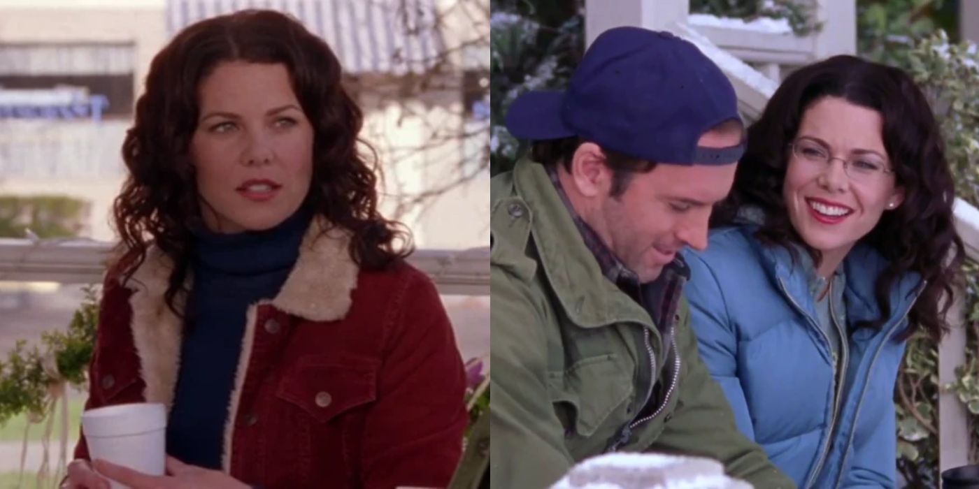Lorelai holding a cup of coffee outside and sitting with Luke on Gilmore Girls featured image