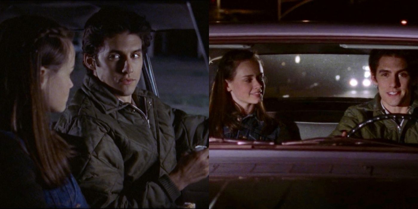 Rory and Jess sitting in a car on Gilmore Girls