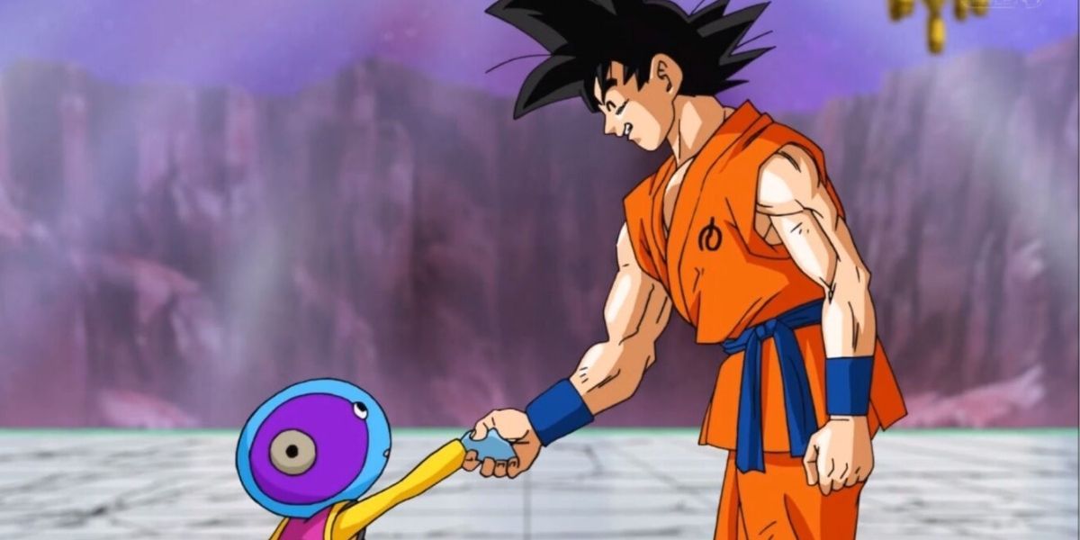 Goku and Zero shaking hands in Dragon Ball Super.