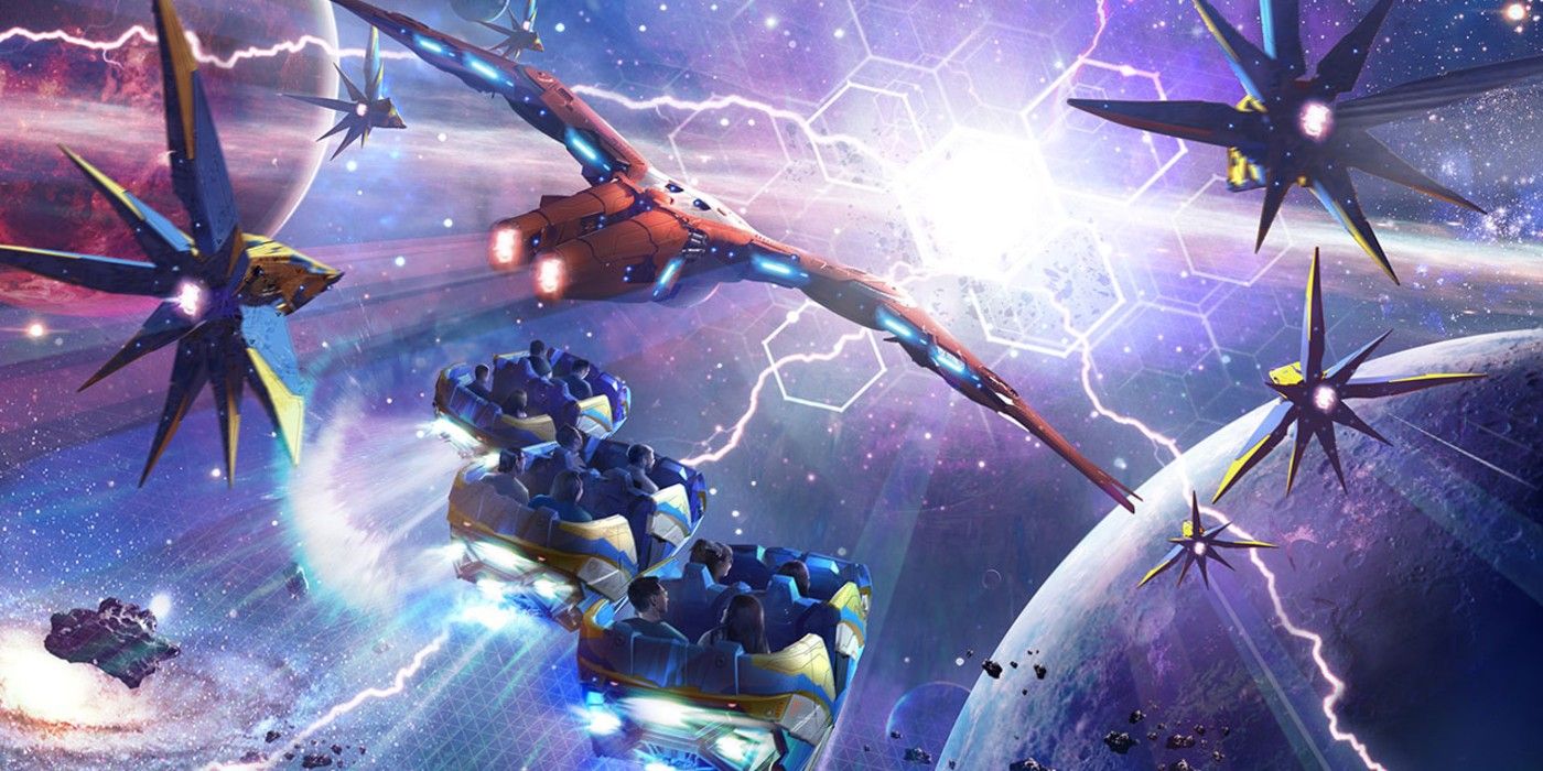 Guardians of the Galaxy: Cosmic Rewind Concept Art featuring a space battle