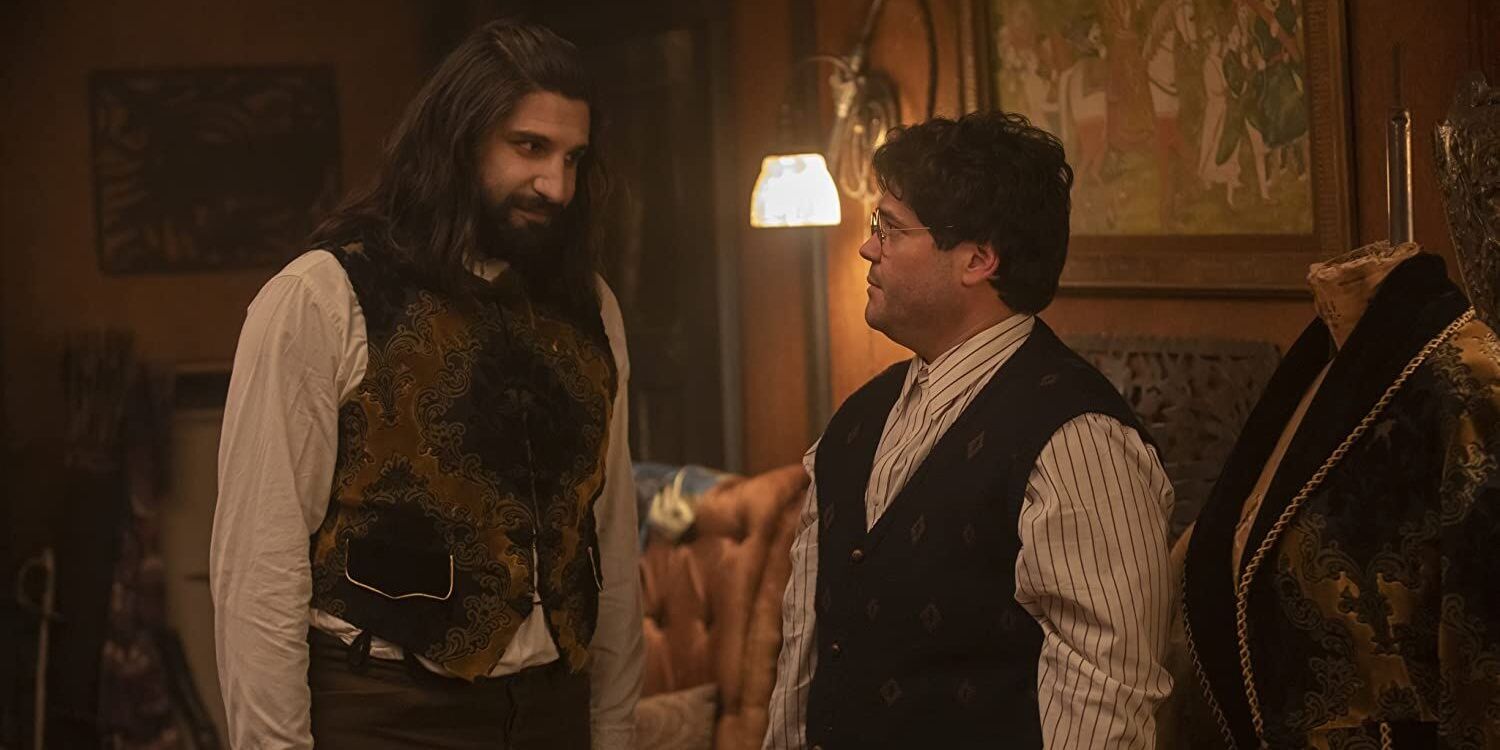 Nandor leaning towards Guillermo in What We Do In The Shadows.