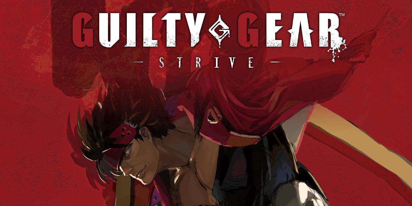 The title screen showing a man and the title of Guilty Gear Strive.