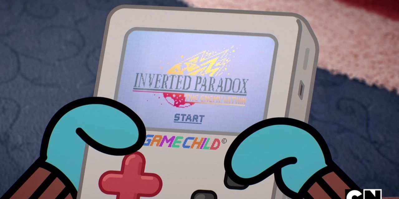Gumball Holding Up A Handheld Console