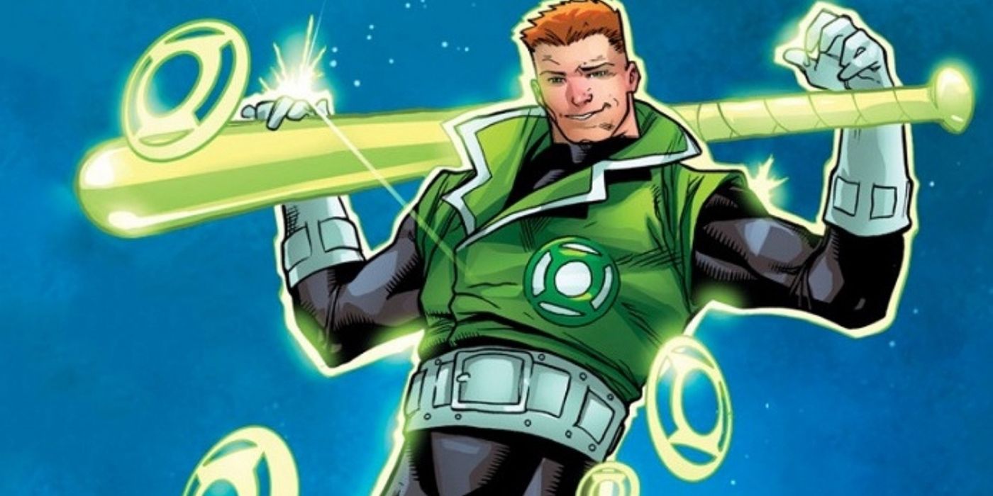 Guy Gardner with a bat as the Green Lantern.