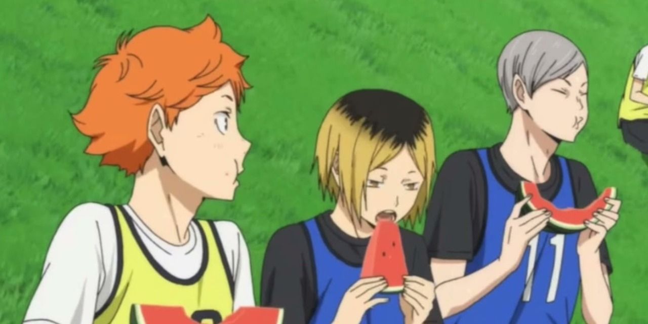 Characters eating watermelon in Haikyuu!!