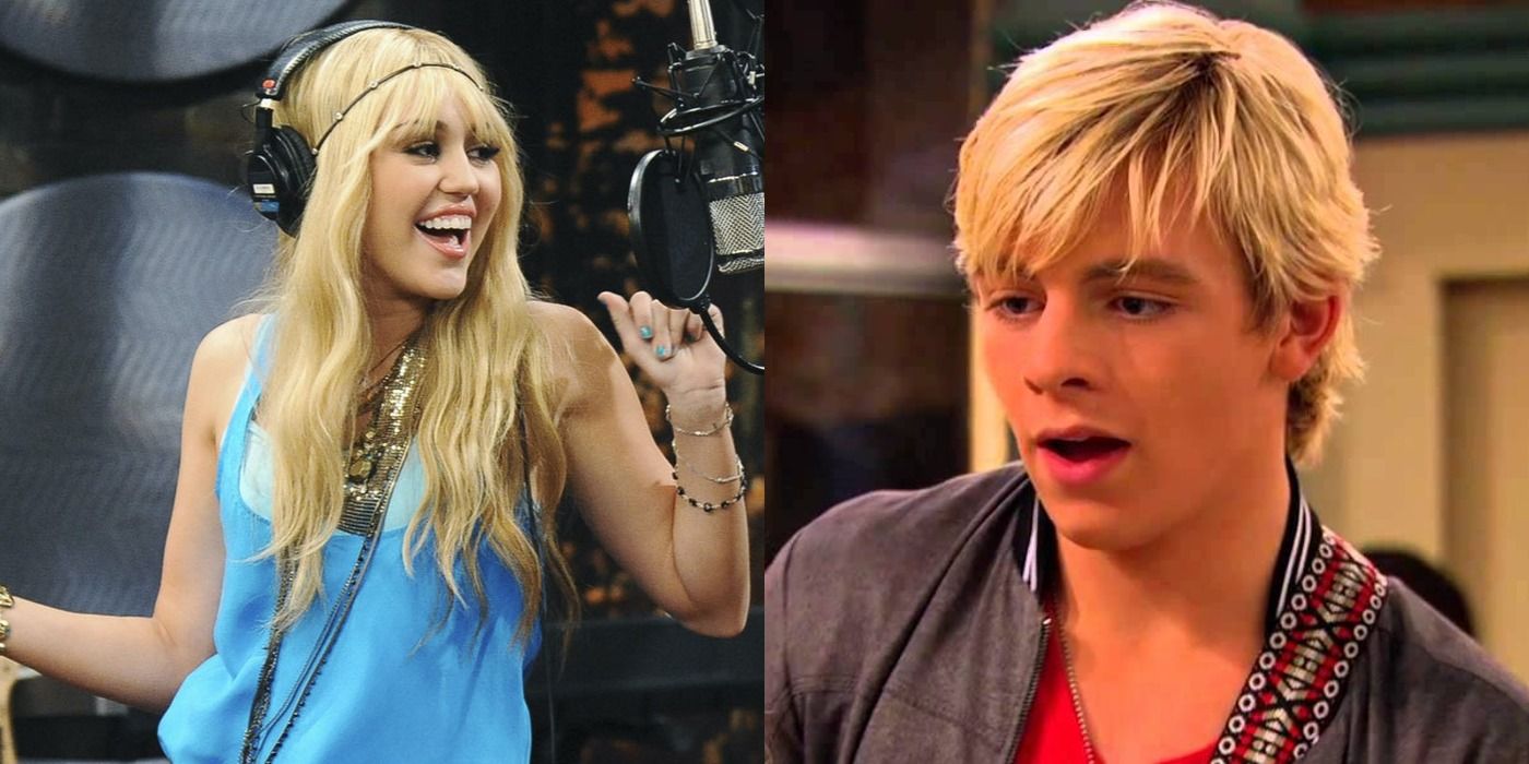  Split Image Hannah Montana Hannah sings in recording booth, Austin and Ally Austin sings to Ally