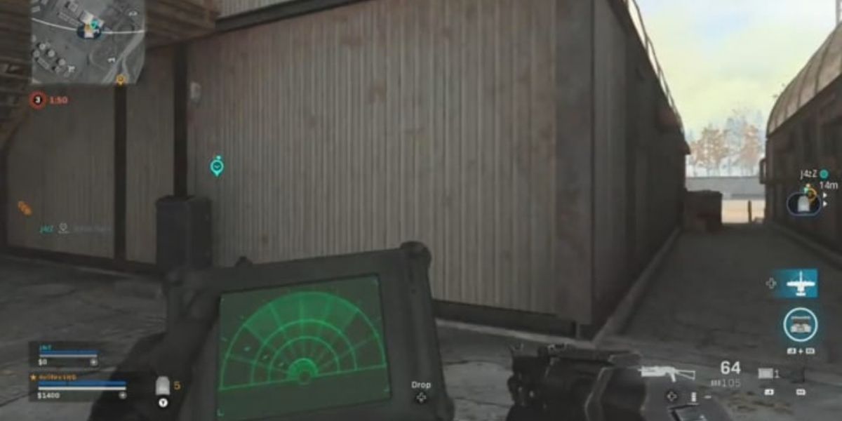 First person view of the Heartbeat Sensor in Call of Duty Warzone.