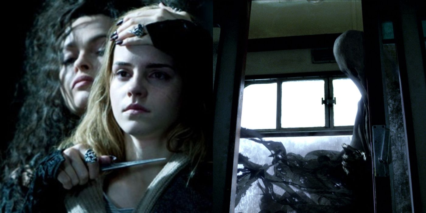 Hermione being held captive by Bellatrix next to an image of Dementors from Harry Potter