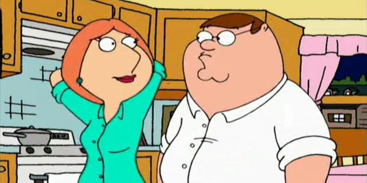 Lois puts her hands behind her head while Peter watches.
