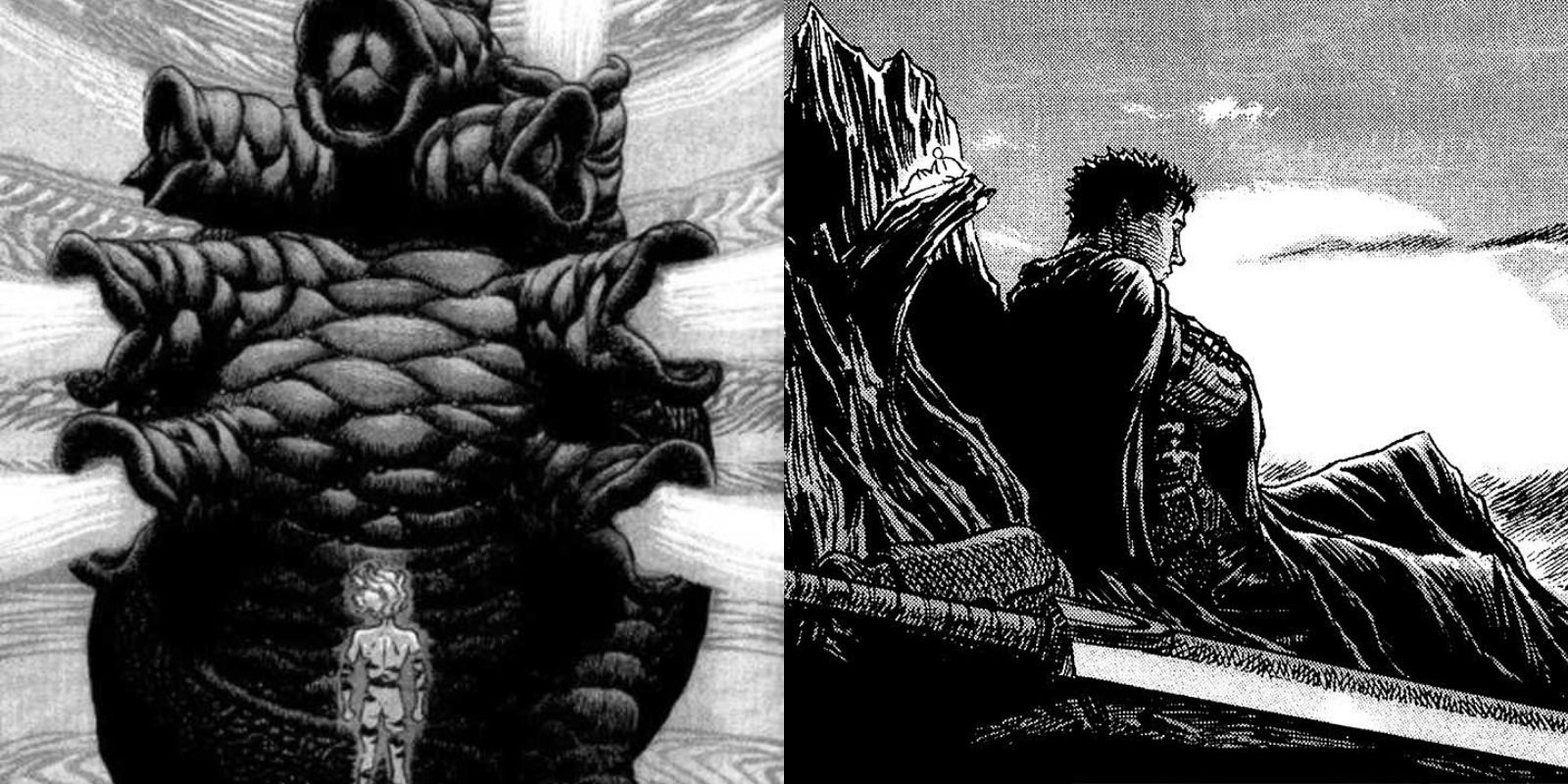Griffith conversing with the Idea in a cut chapter of the manga, and Guts resting