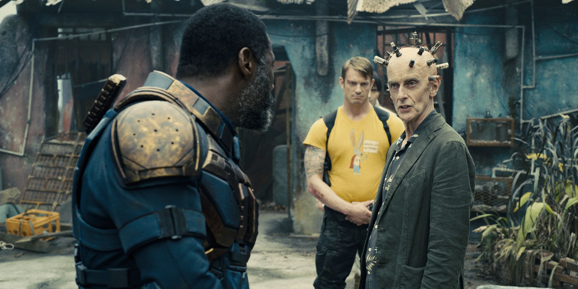 Idris Elba as Bloodsport and Peter Capaldi as The Thinker in The Suicide Squad