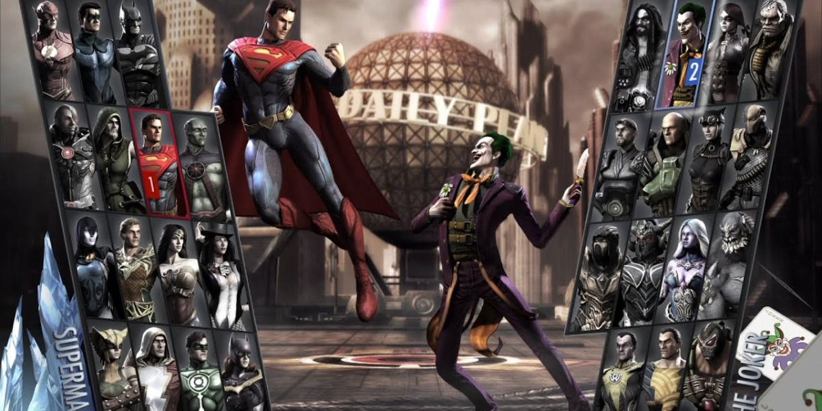 Injustice: Gods Among Us character roster featuring Superman and Joker