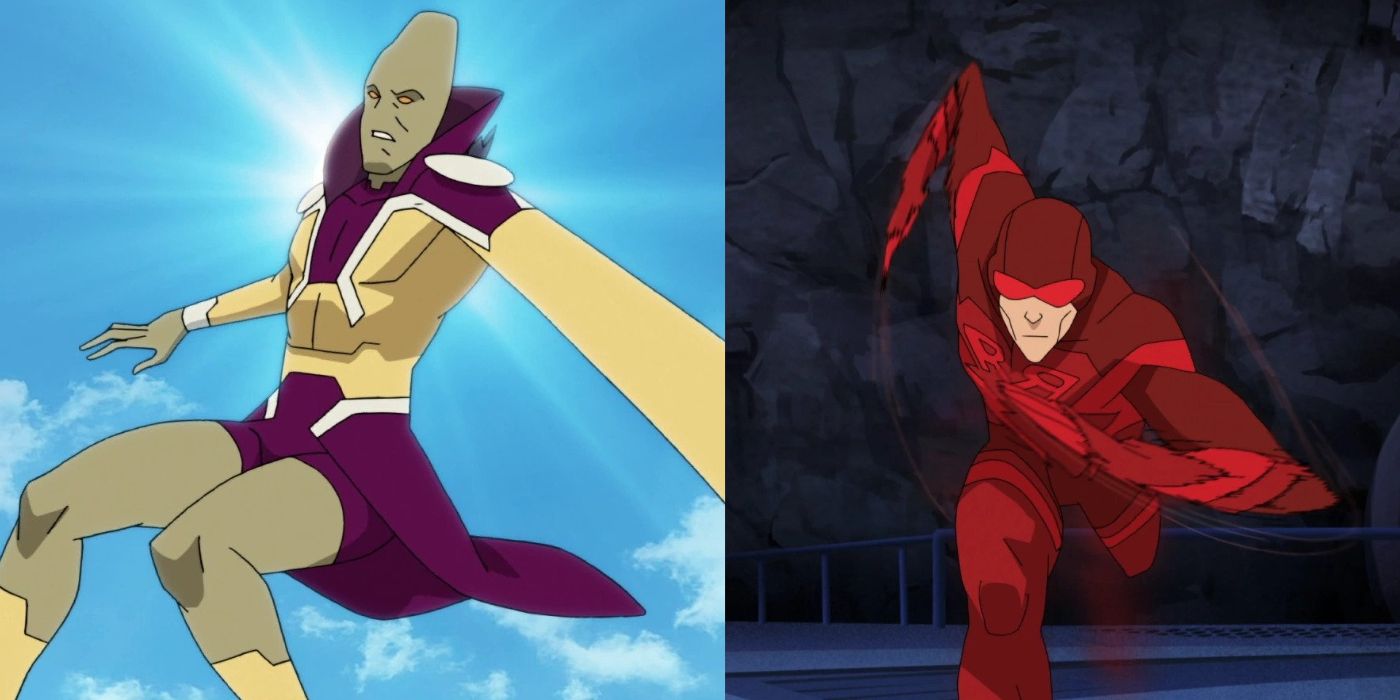 Split image of Martian Man and Red Rush from the Invincible TV series