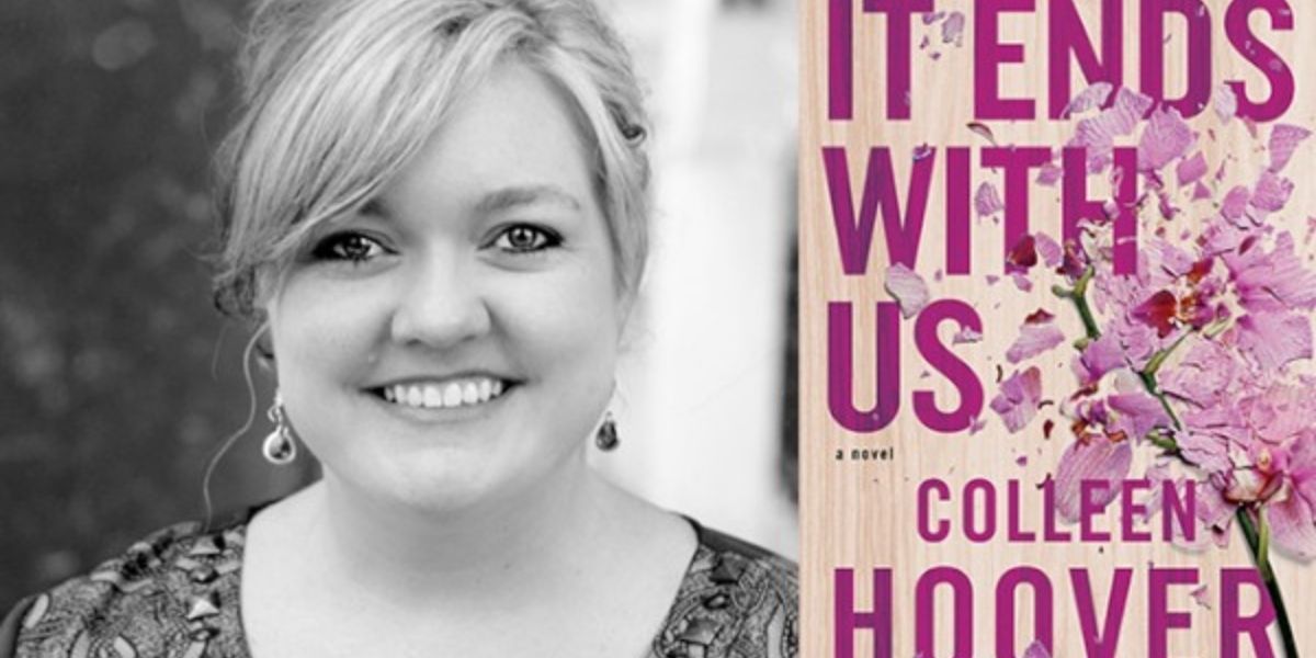 Split image showing Colleen Hoover and her book, It Ends With Us