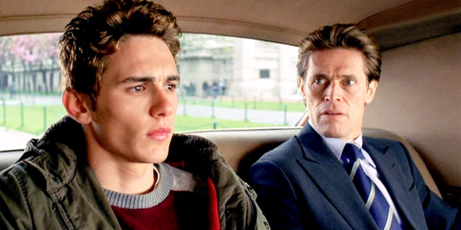 Harry Osborne and Norman Osborn in the car in Spider Man