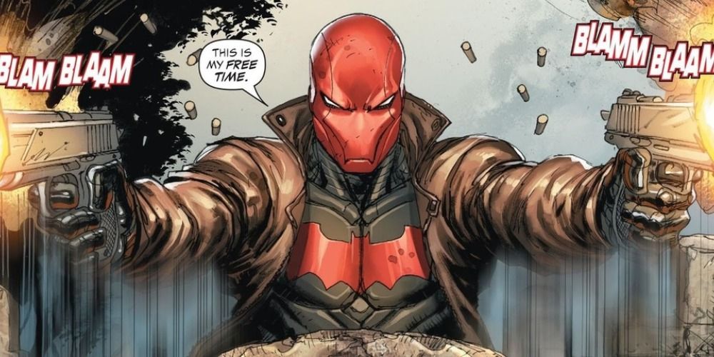 Jason Todd firing two guns in DC Comics.