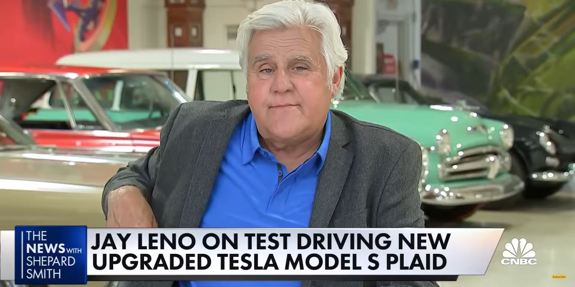 Jay Leno being interviewed about Tesla Model S Plaid