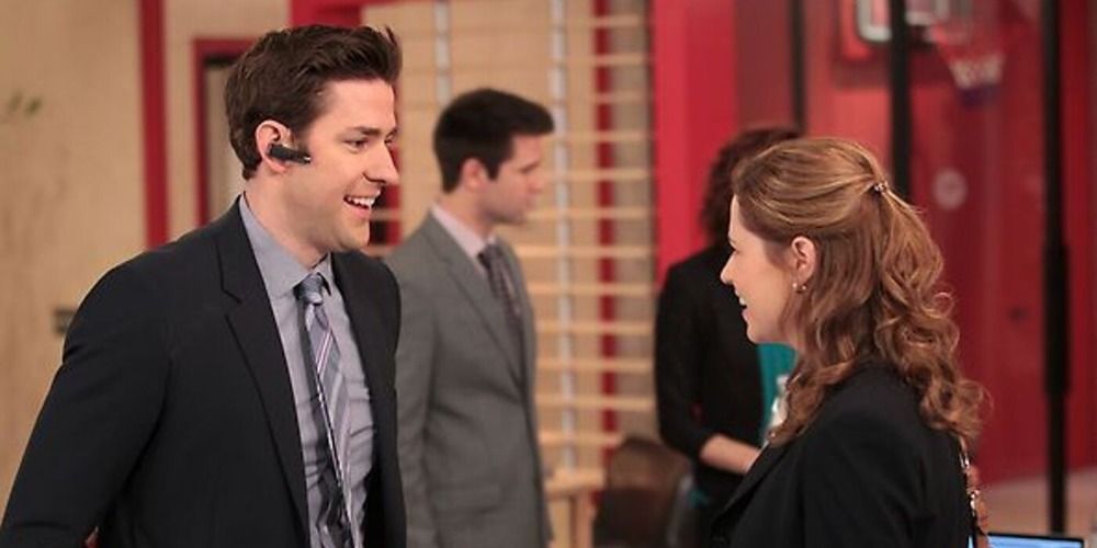 Jim and Pam in the Athlead office in The Office