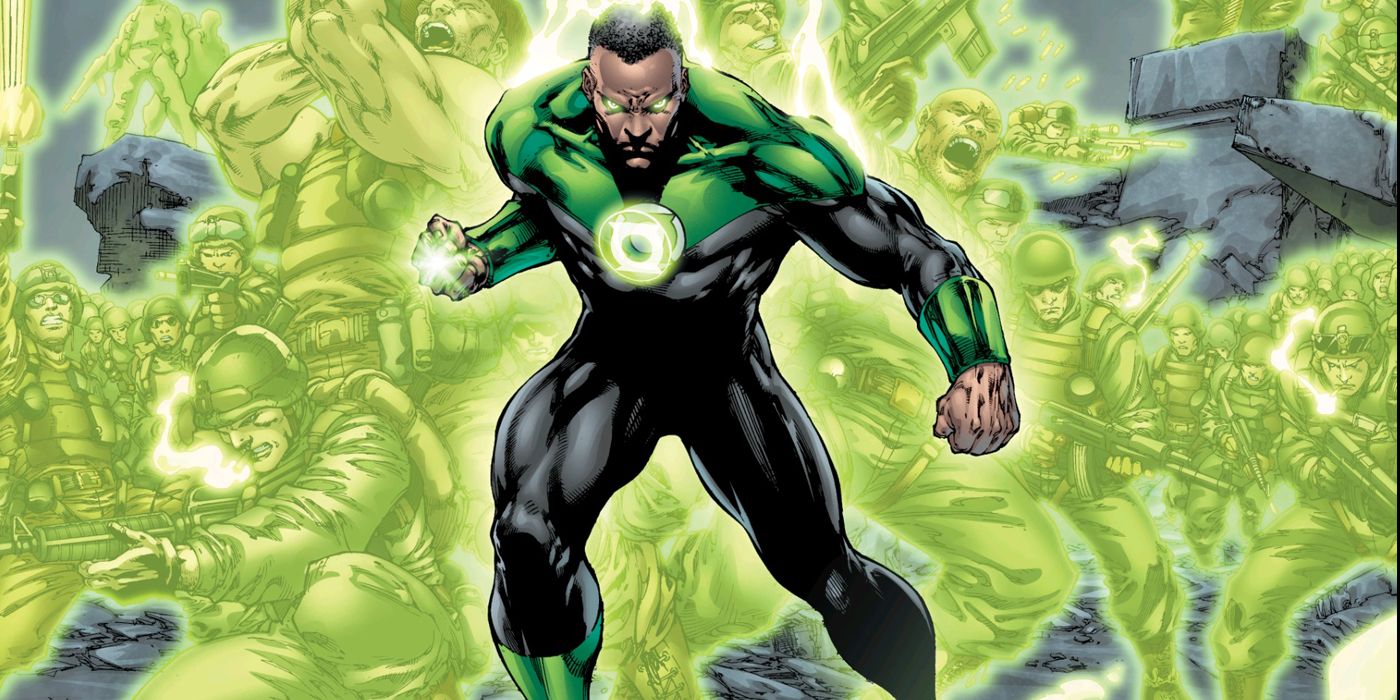 John Stewart fighting as Green Lantern.