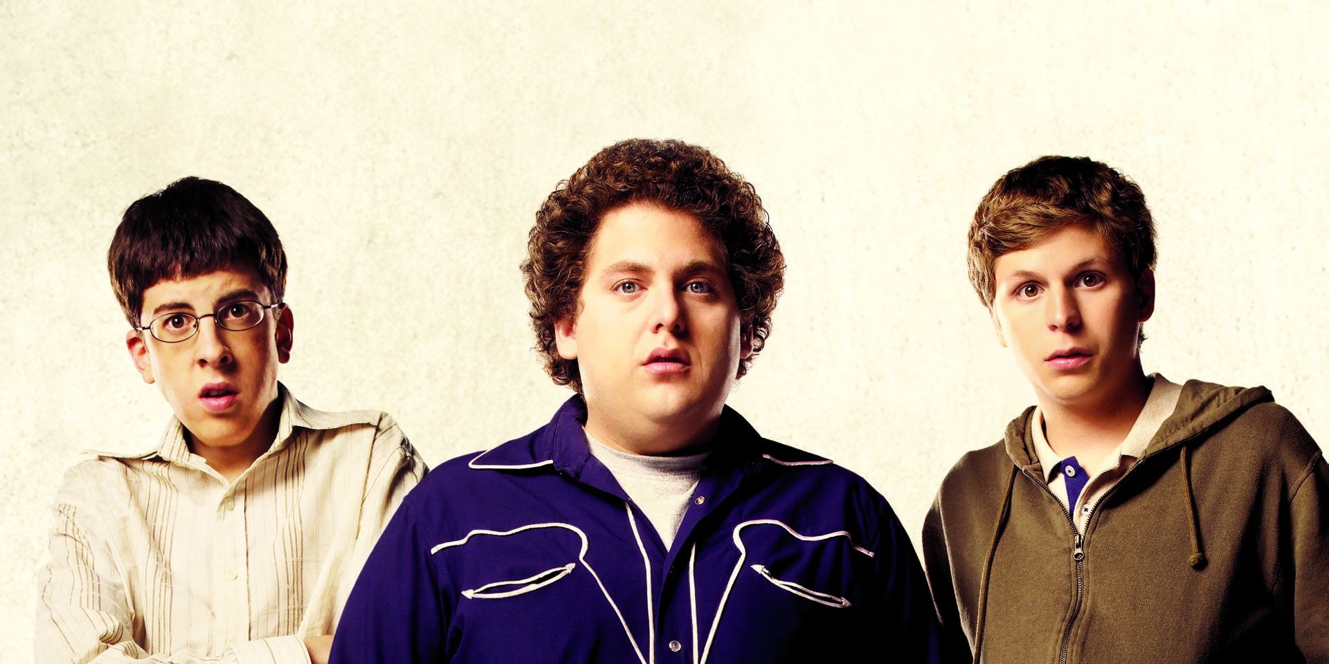 Jonah Hill, Michael Cera and Christopher Mintz-Plasse in the poster for Superbad