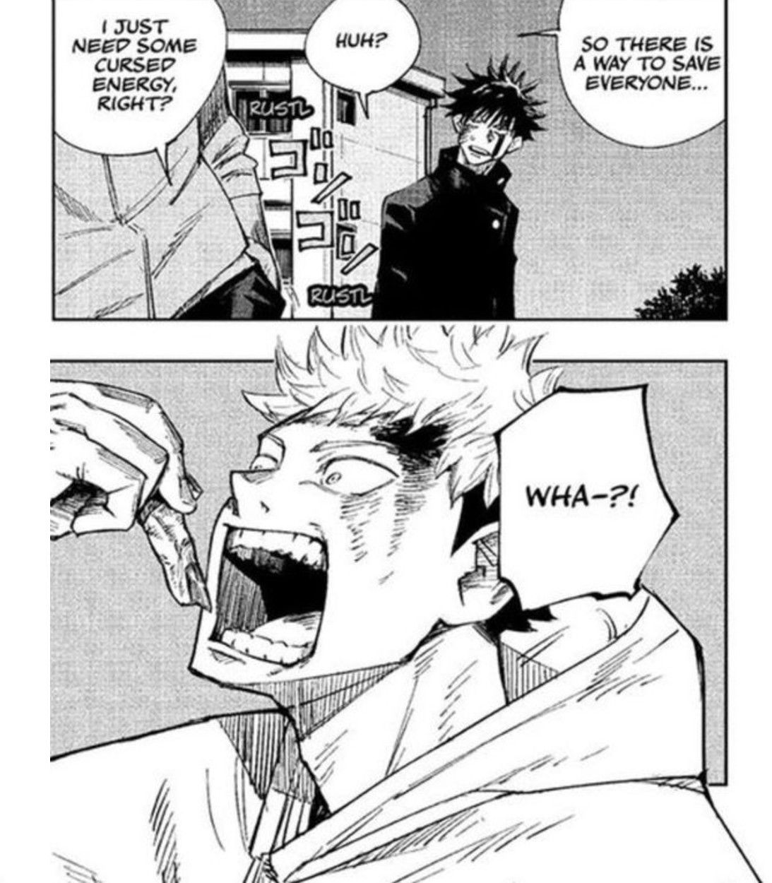 A panel from Manga showcasing Yuji eating Sukuna's finger