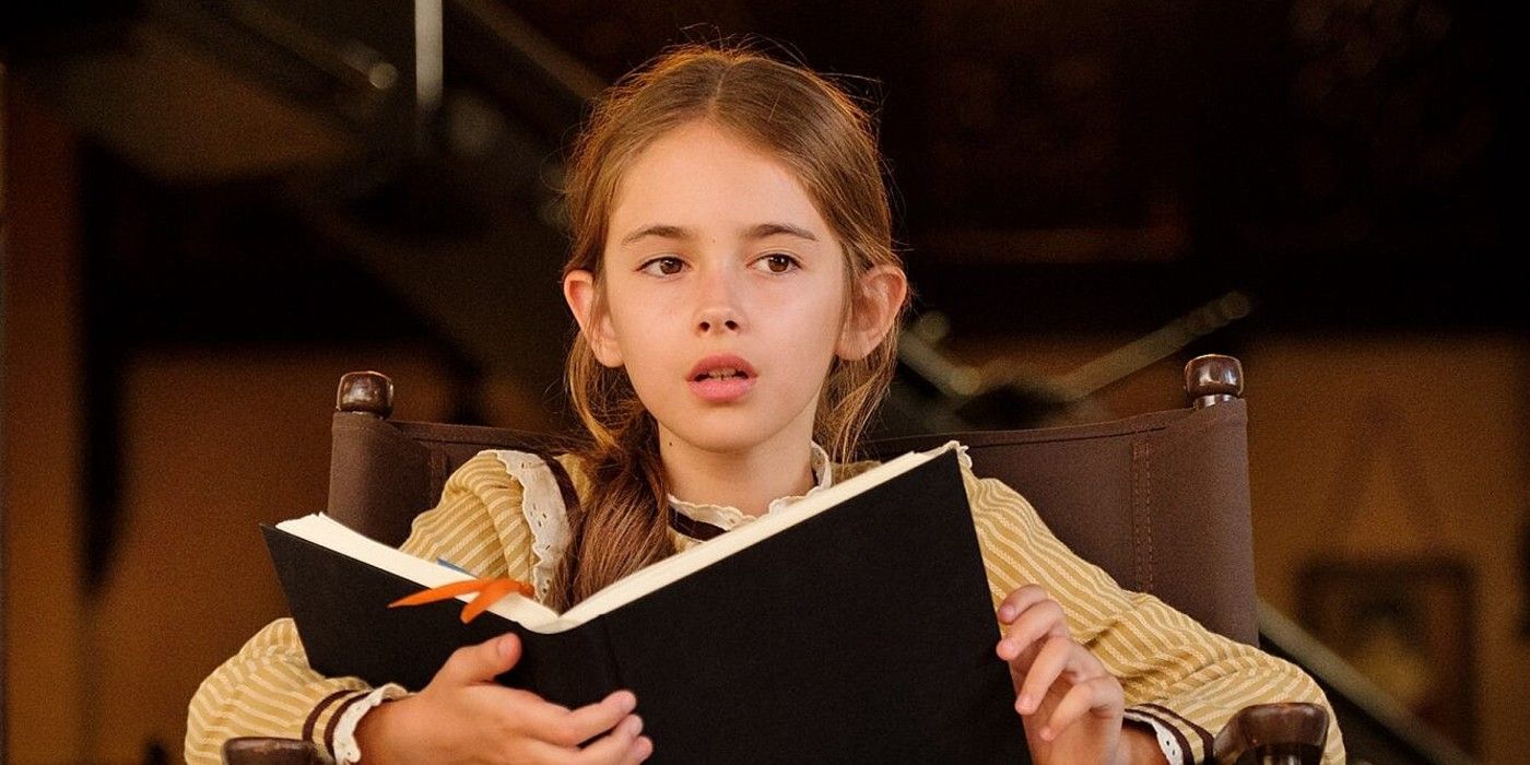 Julia Butters in Once Upon A Time In Hollywood as Trudi sitting and reading