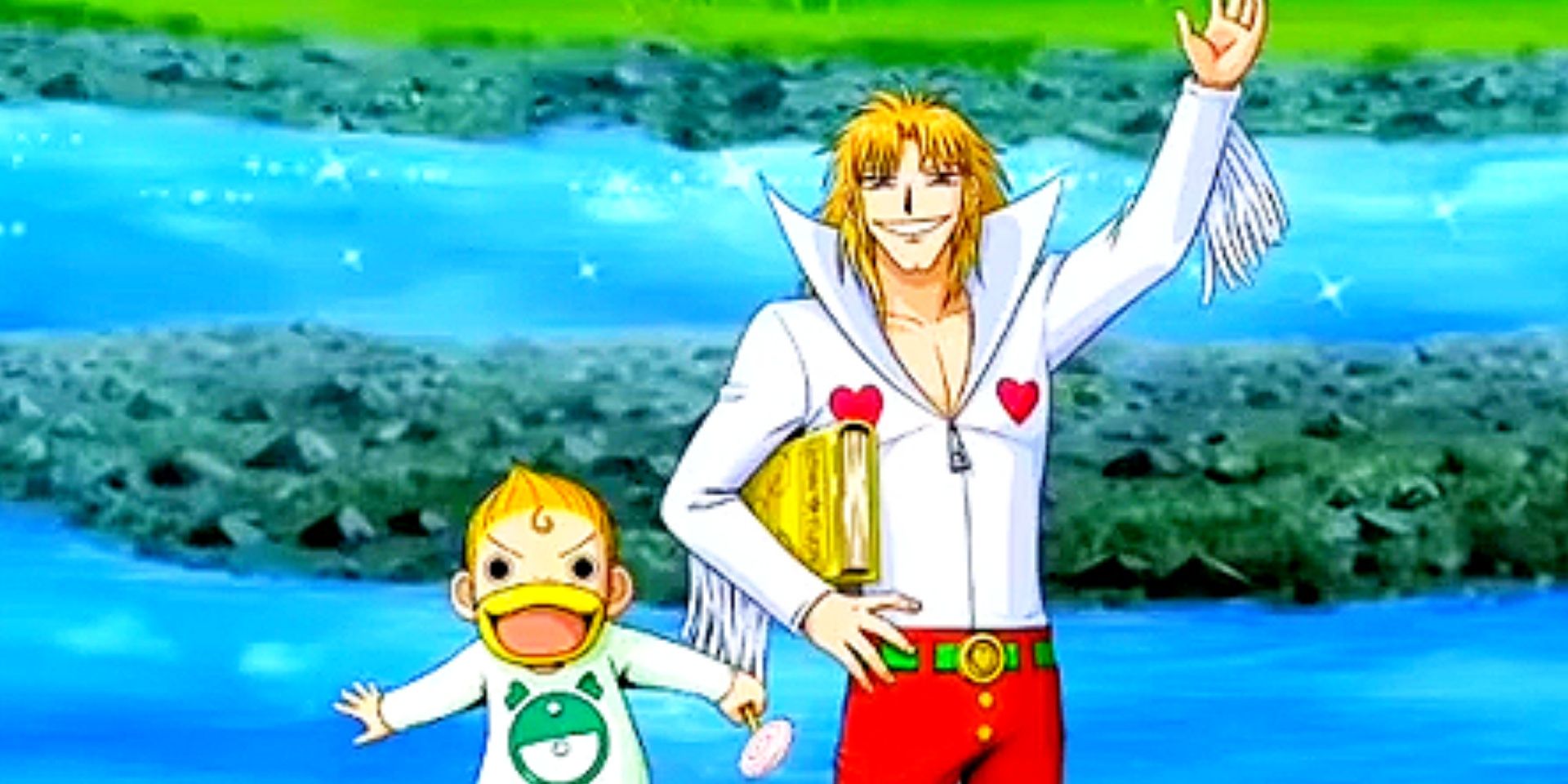 Kanchome and Parco Folgore waving in a lake