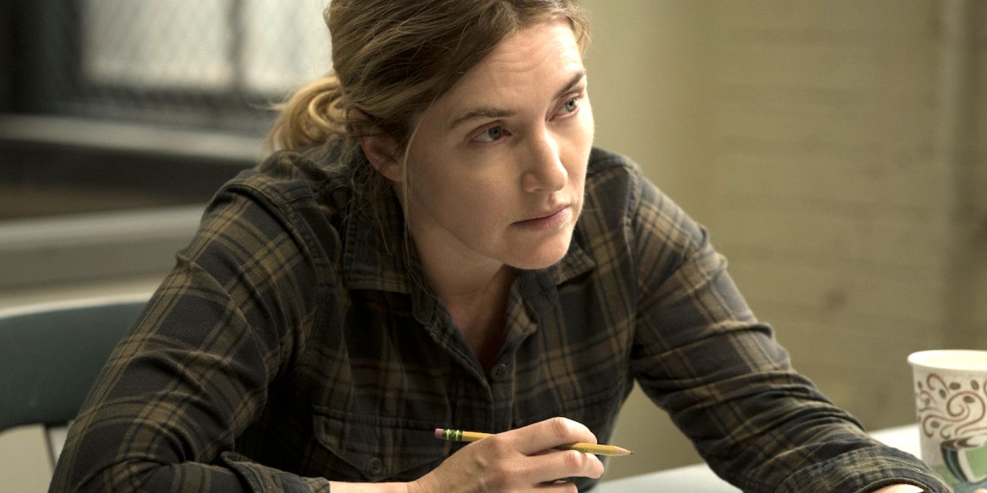 Kate Winslet as Mare in a classroom in Mare of Easttown