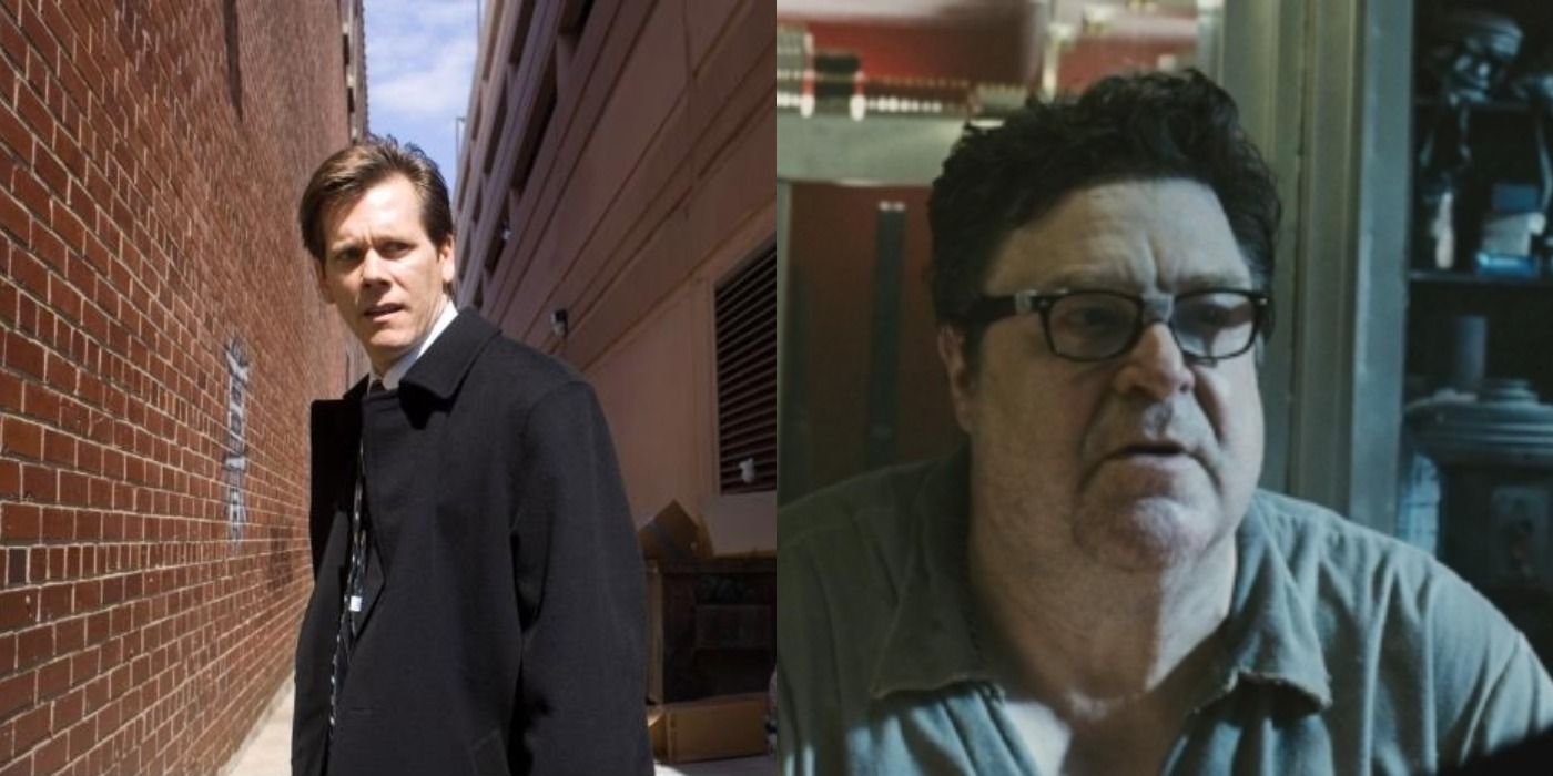 Split image Nick Hume (Kevin Bacon) in alley and Bones (John Goodman) in Death Sentence