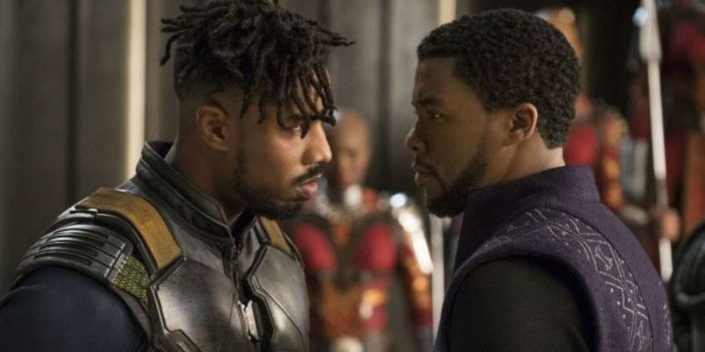 Killmonger faces off with King T’challa in Black Panther.