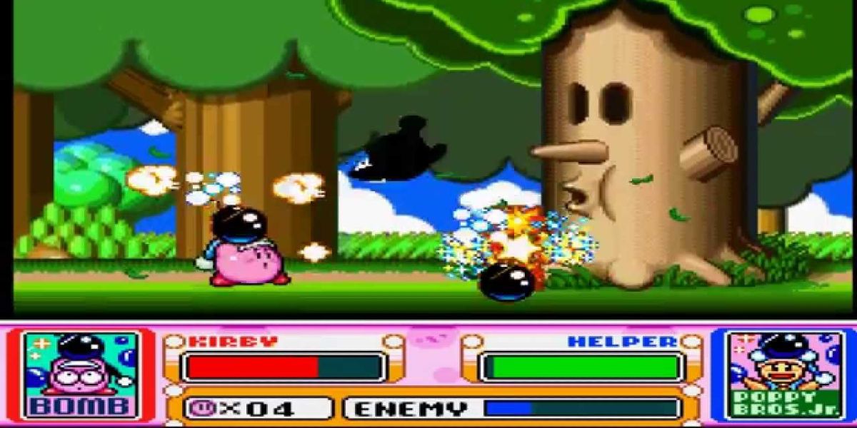 Kirby battles an enemy one-on-one in Kirby Super Star 