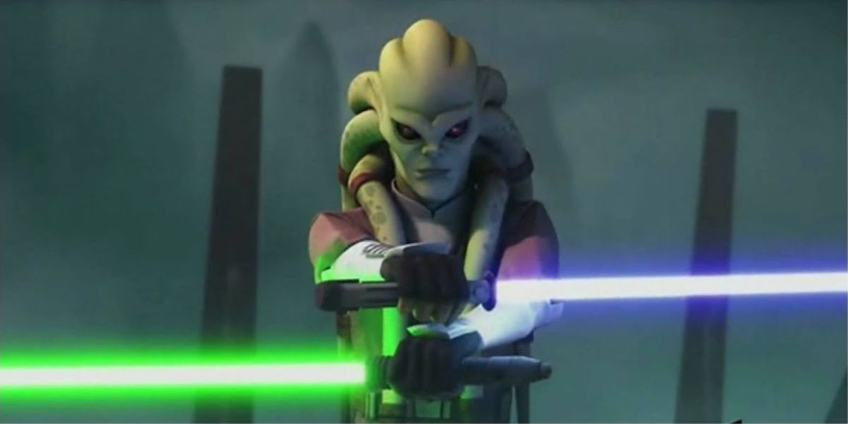 Kit Fisto duel wields two lightsabers agains Greivous