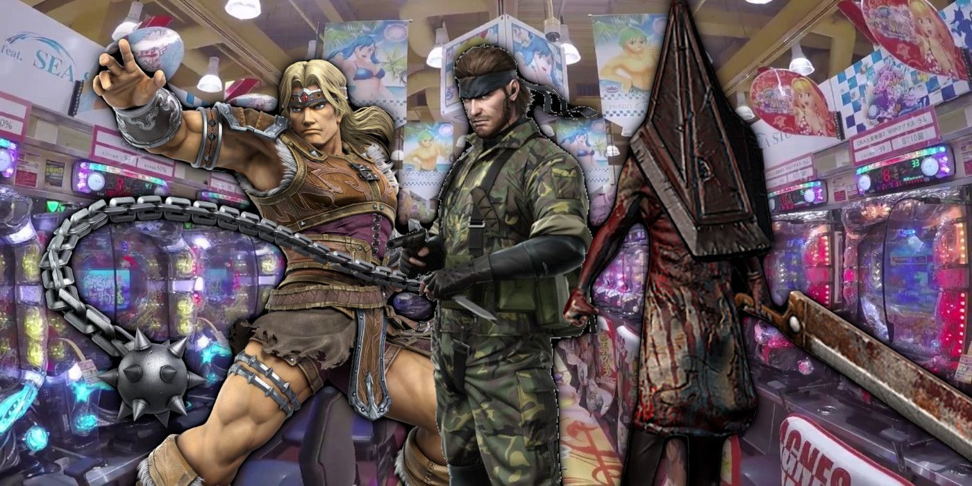 Konami Characters Simon From Castlevania Snake From Metal Gear and Pyramid Head From Silent Hill Inside Pachinko Parlor