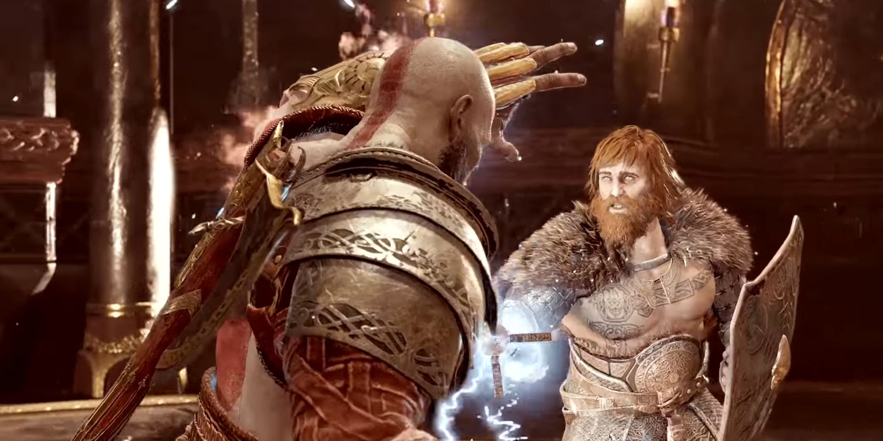 Kratos battling Modi in God Of War 2018