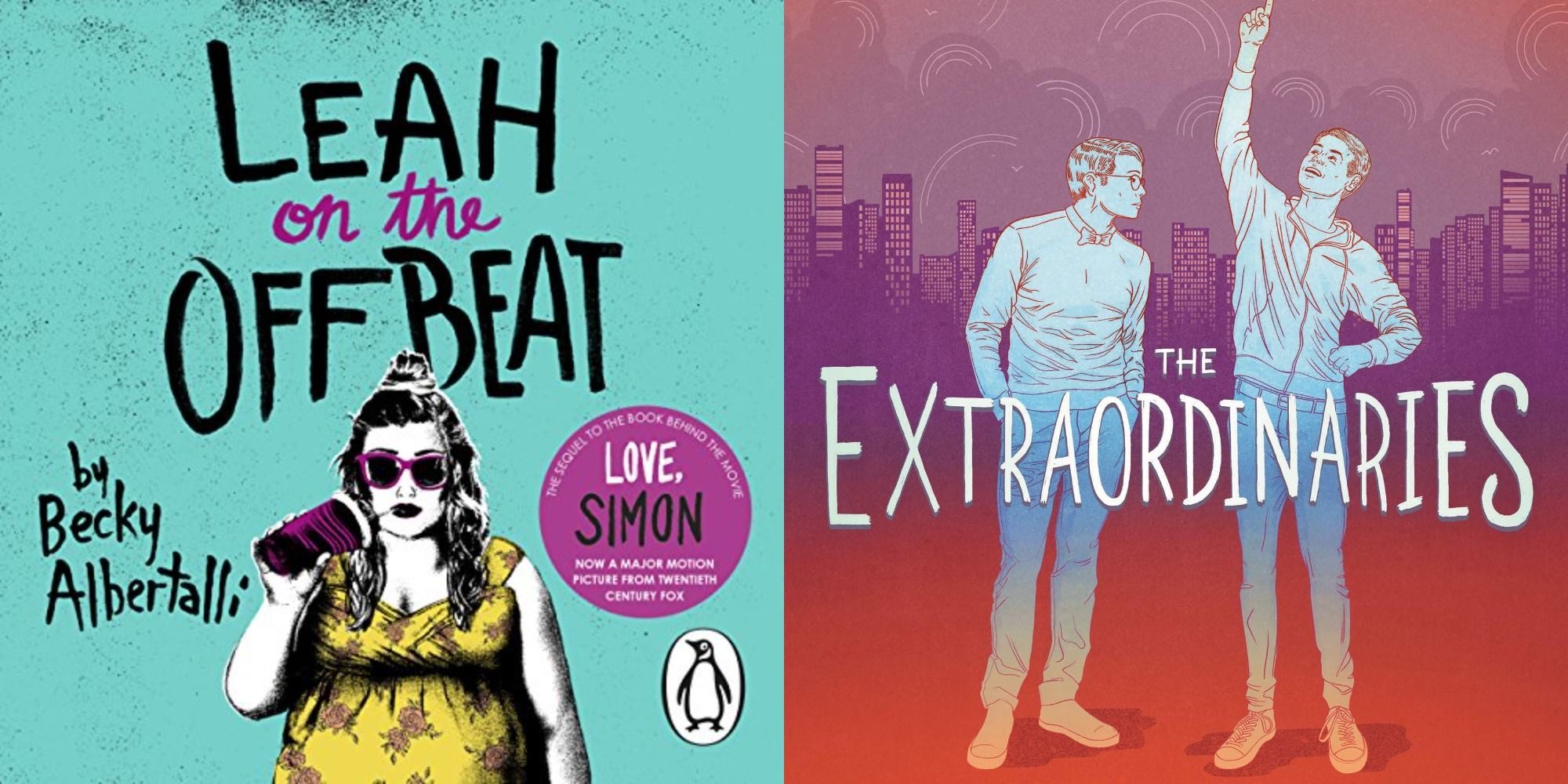 Split image showing the covers for Leah on the Offbeat and The Extraordinaries