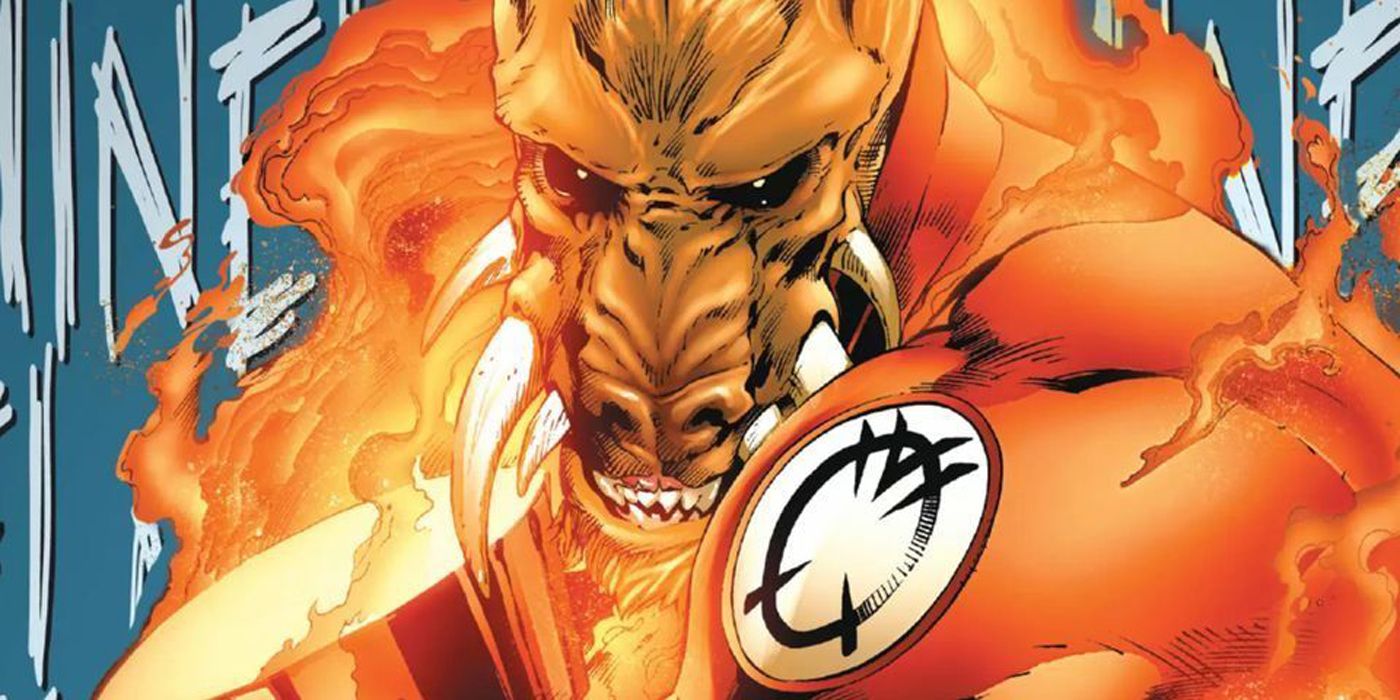 Larfleeze preparing to fight with orange enegy around him in DC comics.